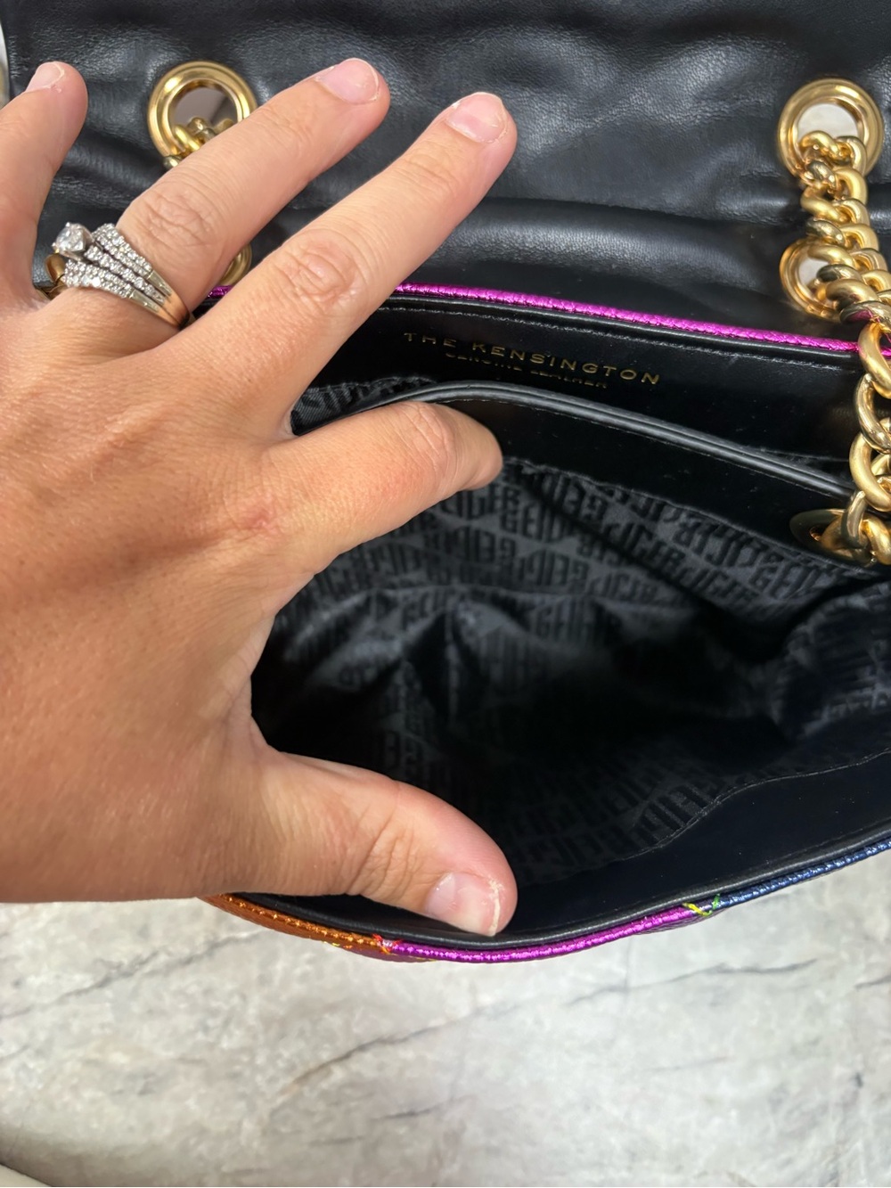 Kurt Geiger London Metallic Rainbow Quilted Leather Kensington Shoulder Bag - Picture 7 of 7